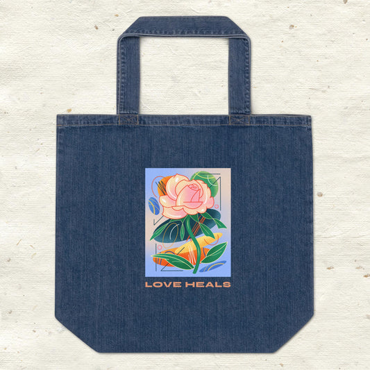 Love Heals Denim Tote Bag